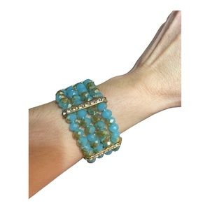 Mocha Blue Aurora Borealis Crystal Stretch Bracelet | Multi-Strand Statement